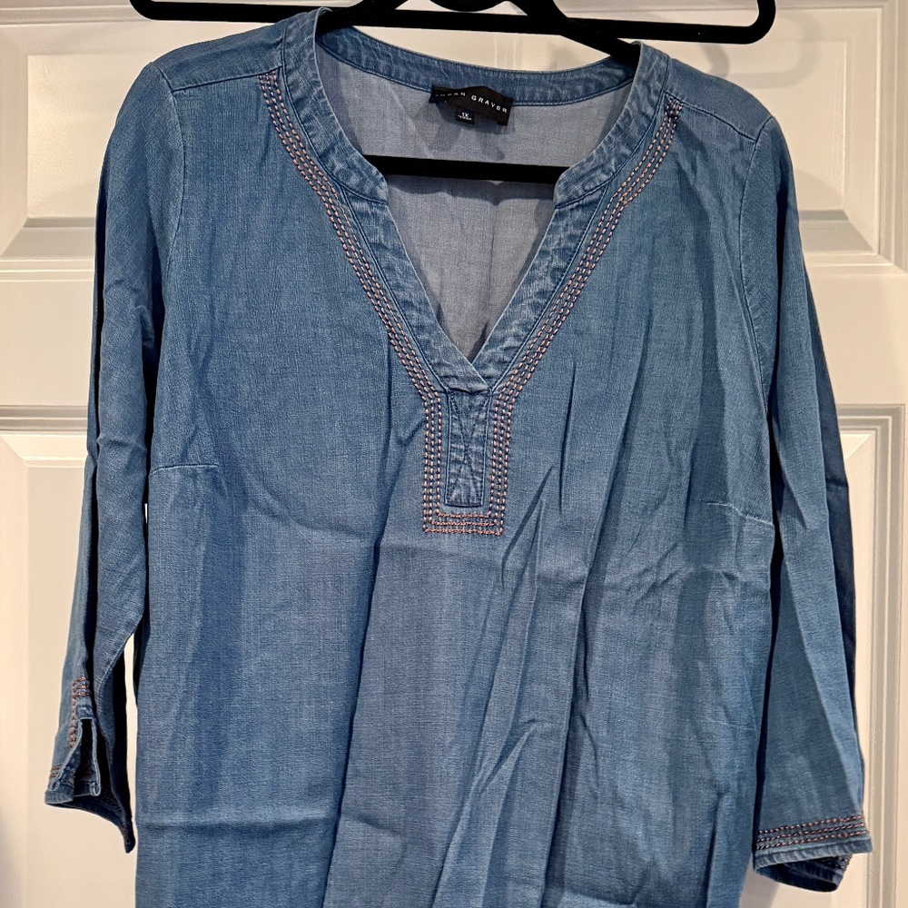 Susan Graver Denim pop over top NWOT